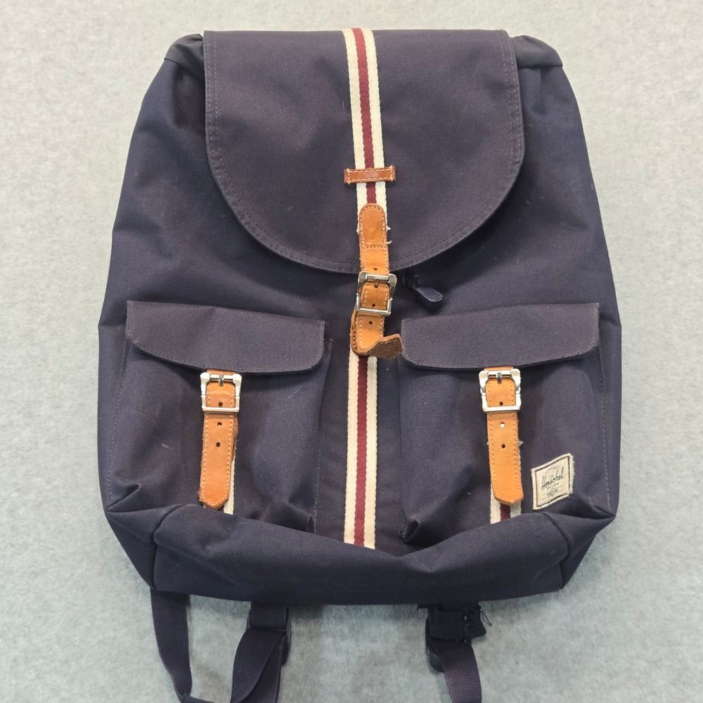 Herschel Supply Co Dawson Backpack Navy Blue Canvas Tan Straps Bag